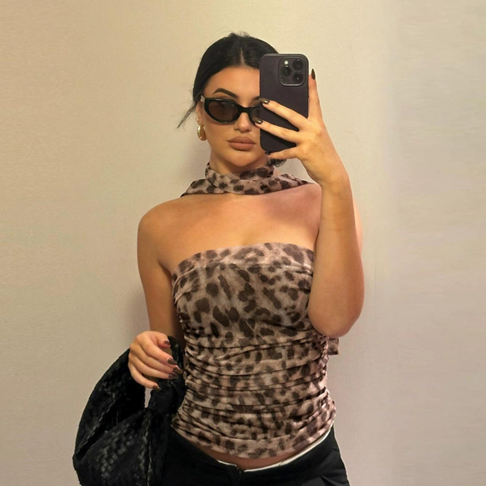 ZARA Womens Sexy Leopard Print Off Shoulder Slim Fit Tube Top